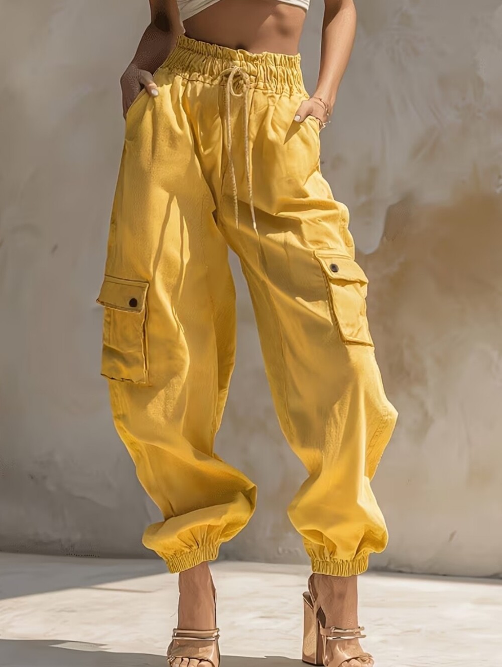 New Spring/Summer High-Waist Drawstring Cargo Joggers Casual All-Match Long Pant